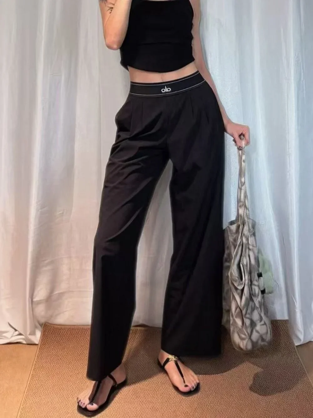 ALO Yoga Black Suit Up Trouser🔥 Chic Wide Leg Work Pants | Regular NWT🎄